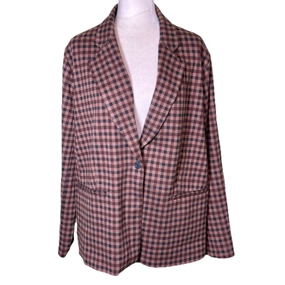 Torrid 1 Neutral Plaid Checkered Blazer Soft Flannel Preppy Academia Old Money - Picture 1 of 12